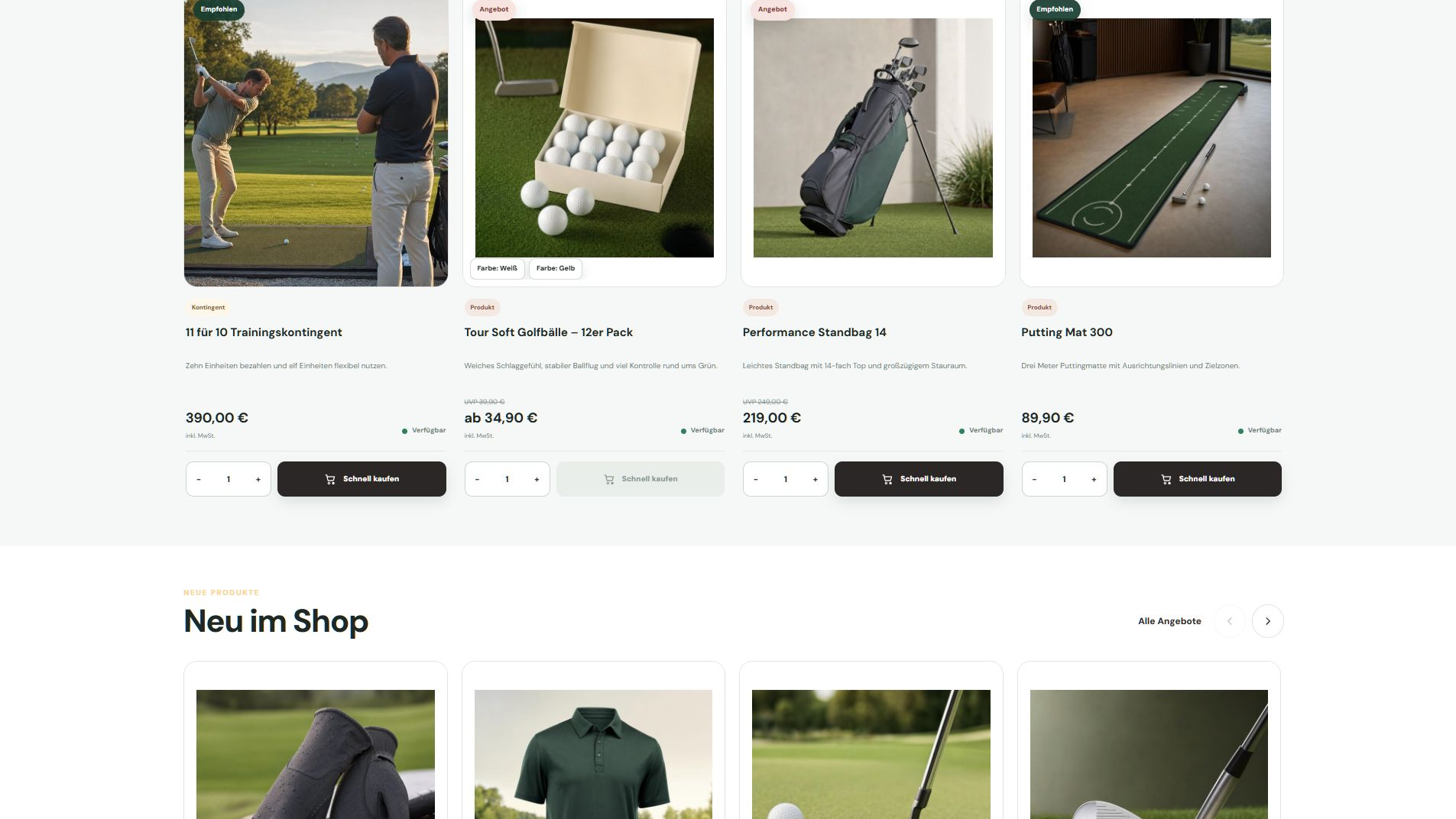 Golfissimo Shop mit Golfprodukten, Preisen und Verfügbarkeiten